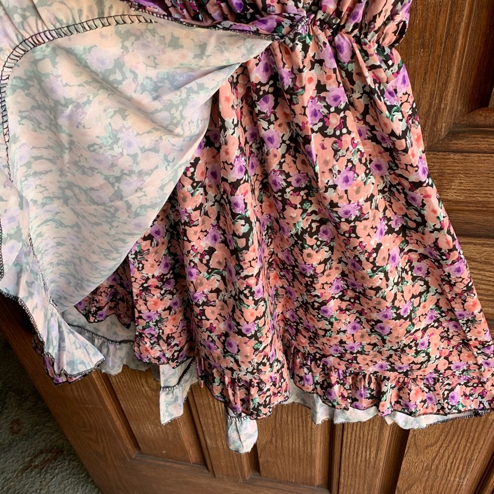 NWT Nasty Gal pink floral frilly faux wrap dress - Picture 6 of 16